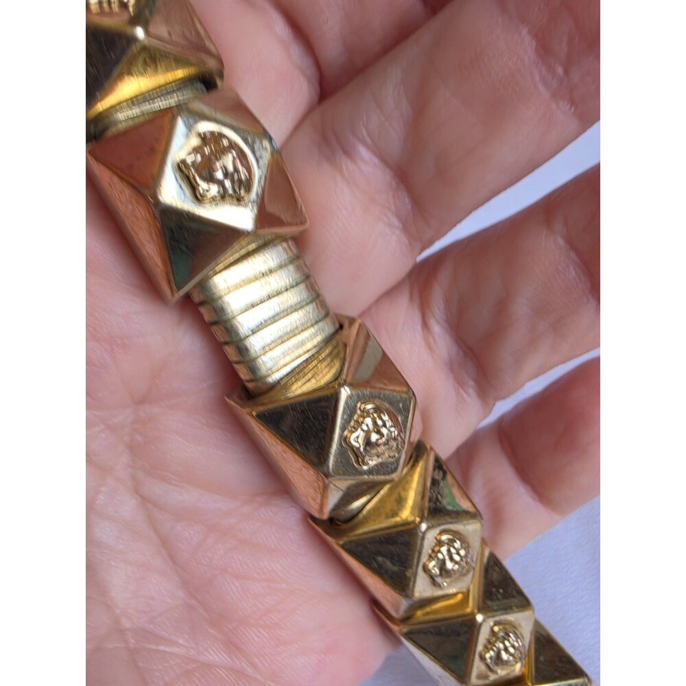 Vtg Gianni Versace Gold Tone Chunky Pyramid Links Medusa Bracelet - Picture 8 of 15